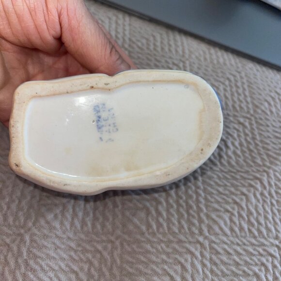 Chinese Cat Dish Jewelry Blue Ceramic Trinket Box Collectible Decor - Picture 7 of 9